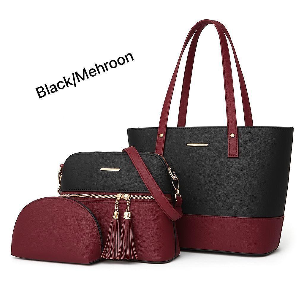 Women PU Leather 3-Piece Multicolor Handbag Set