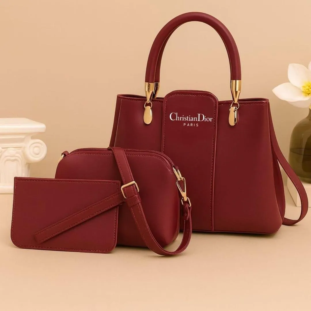 Girl's PU Leather Plain Hand Bag Set