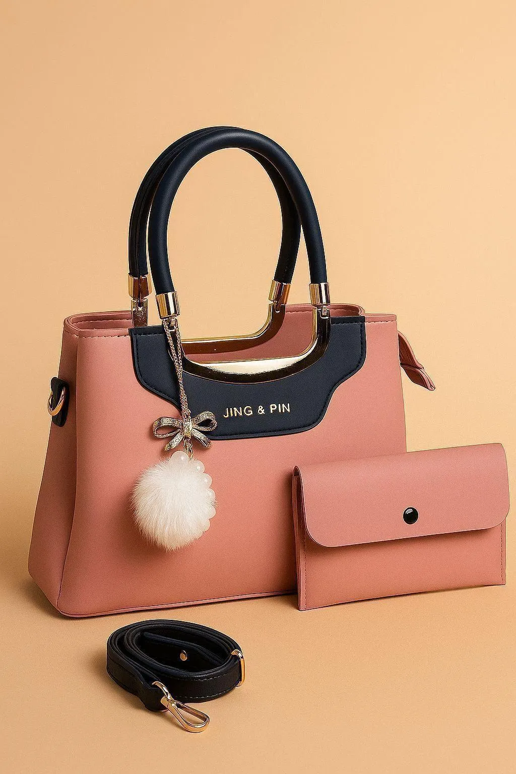 Women's PU Leather Plain Hand Bag Set