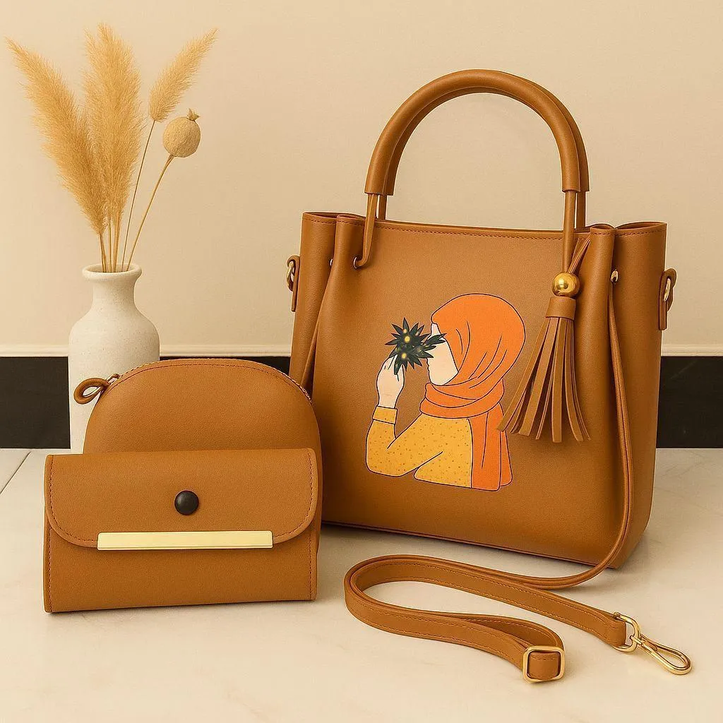 Women's Leather Plain Hand Bag Set