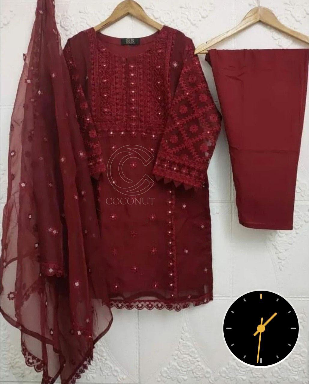 Stunning 3 Pcs Embroidered Organza Suit for Women