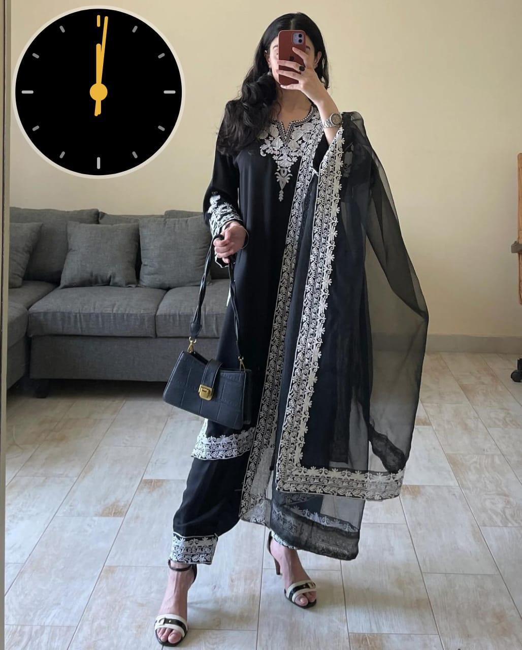 Embroidered Organza Suit Set - 3 Pcs for Women