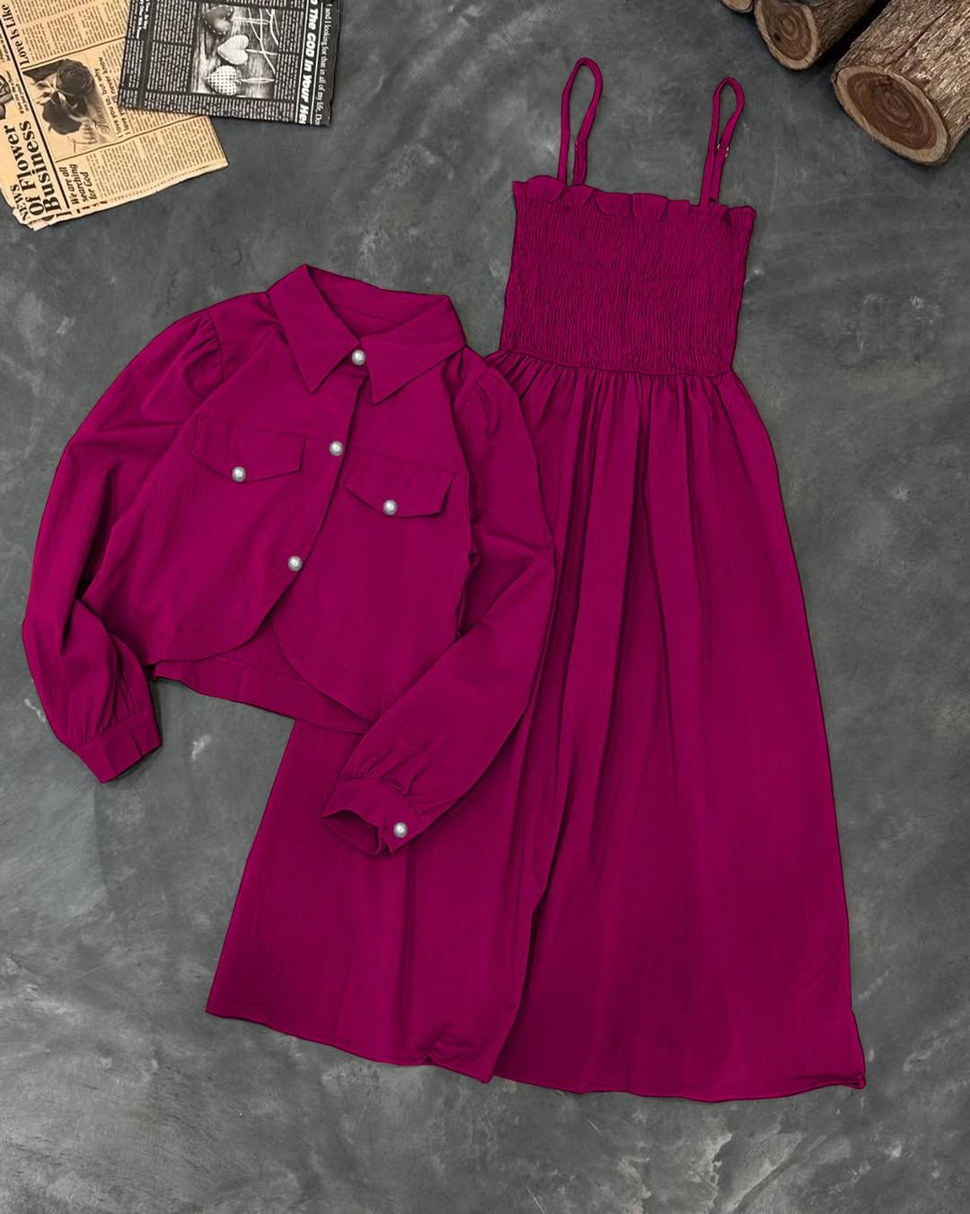 Kaaj Button Coati With Gazer Romper Frock - 2 Pcs