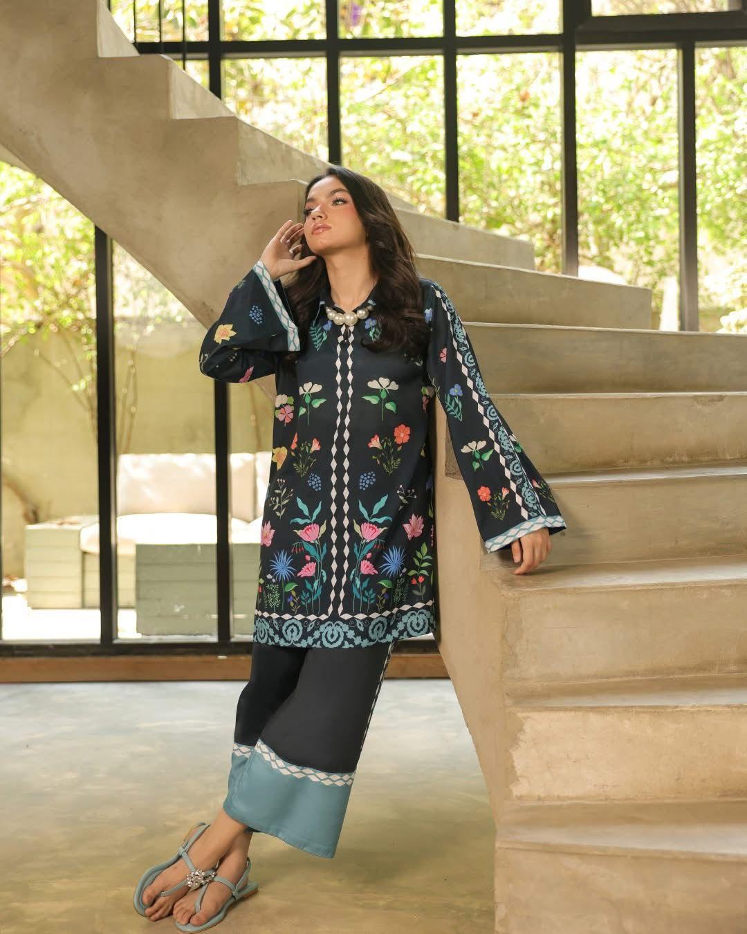 Stylish Printed Shirt And Trouser Set - 2 Pcs Women's Stitched Ensemble