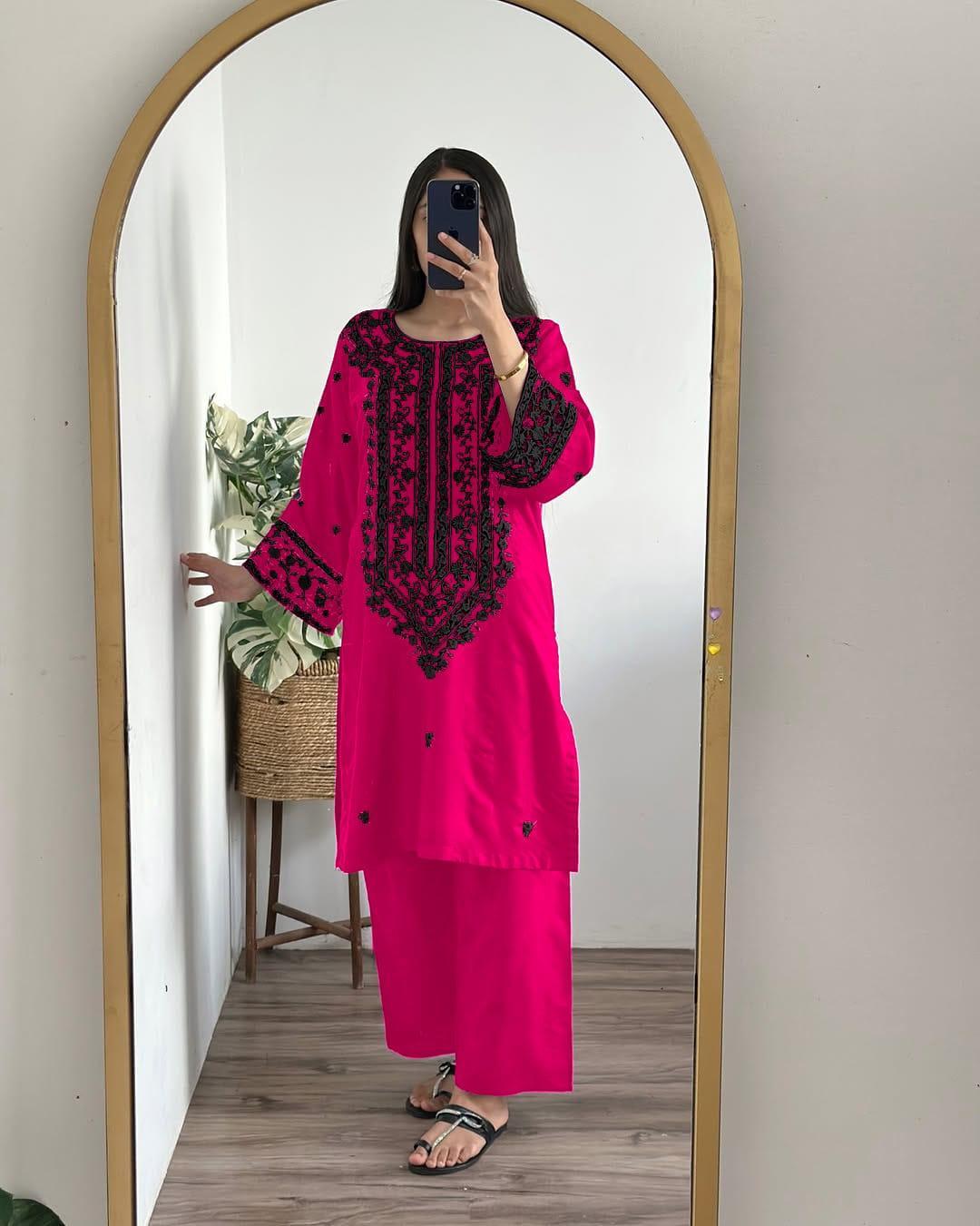 2 Pcs Women's Stitched Embroidered Shirt And Trouser