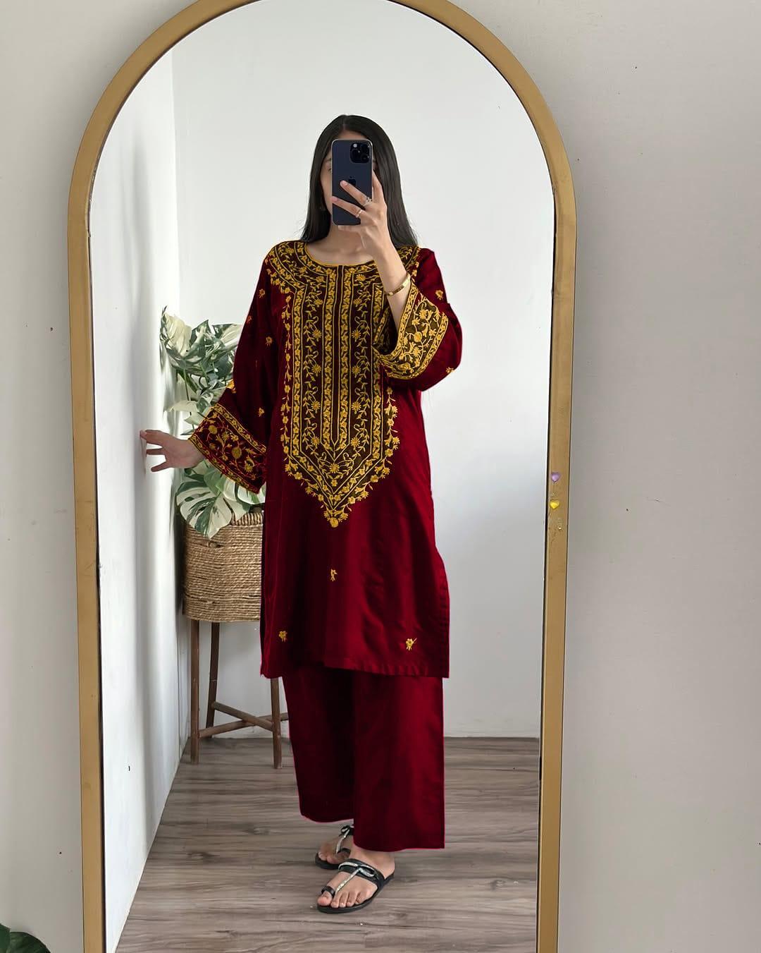 2 Pcs Women's Stitched Embroidered Shirt And Trouser