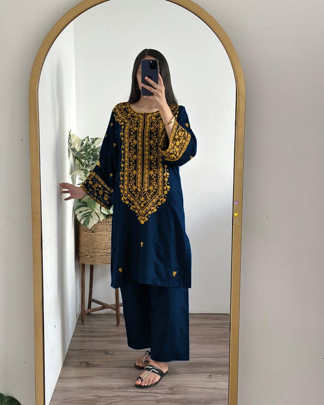 2 Pcs Women's Stitched Embroidered Shirt And Trouser