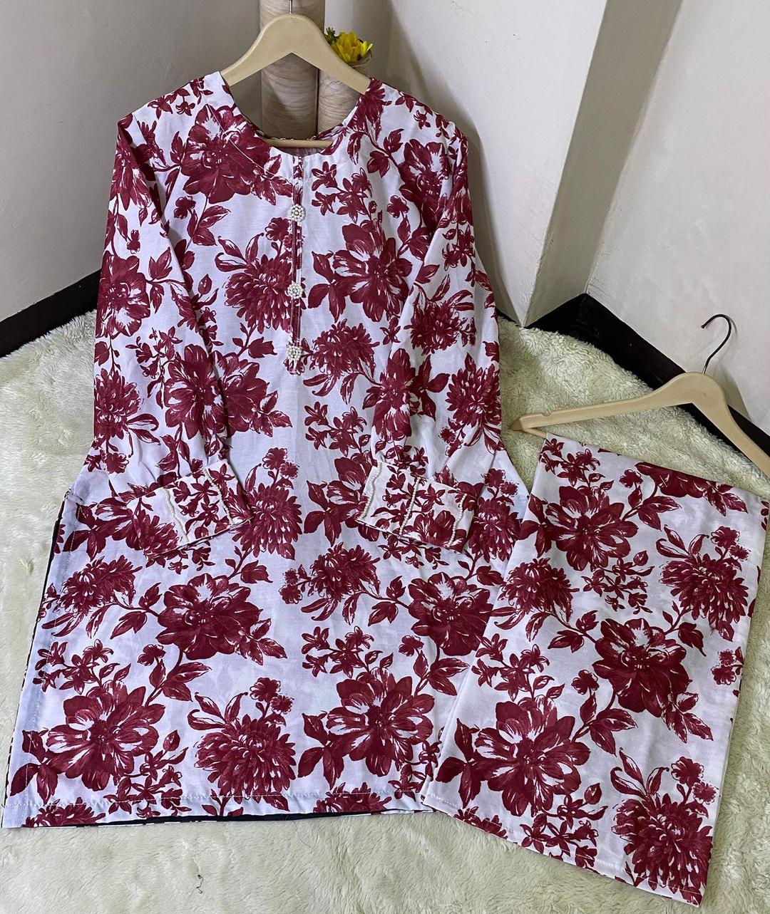 Women's Printed Co-Ord Set - 2 Pcs in Pink - Stylish Swiss Lawn Fabric