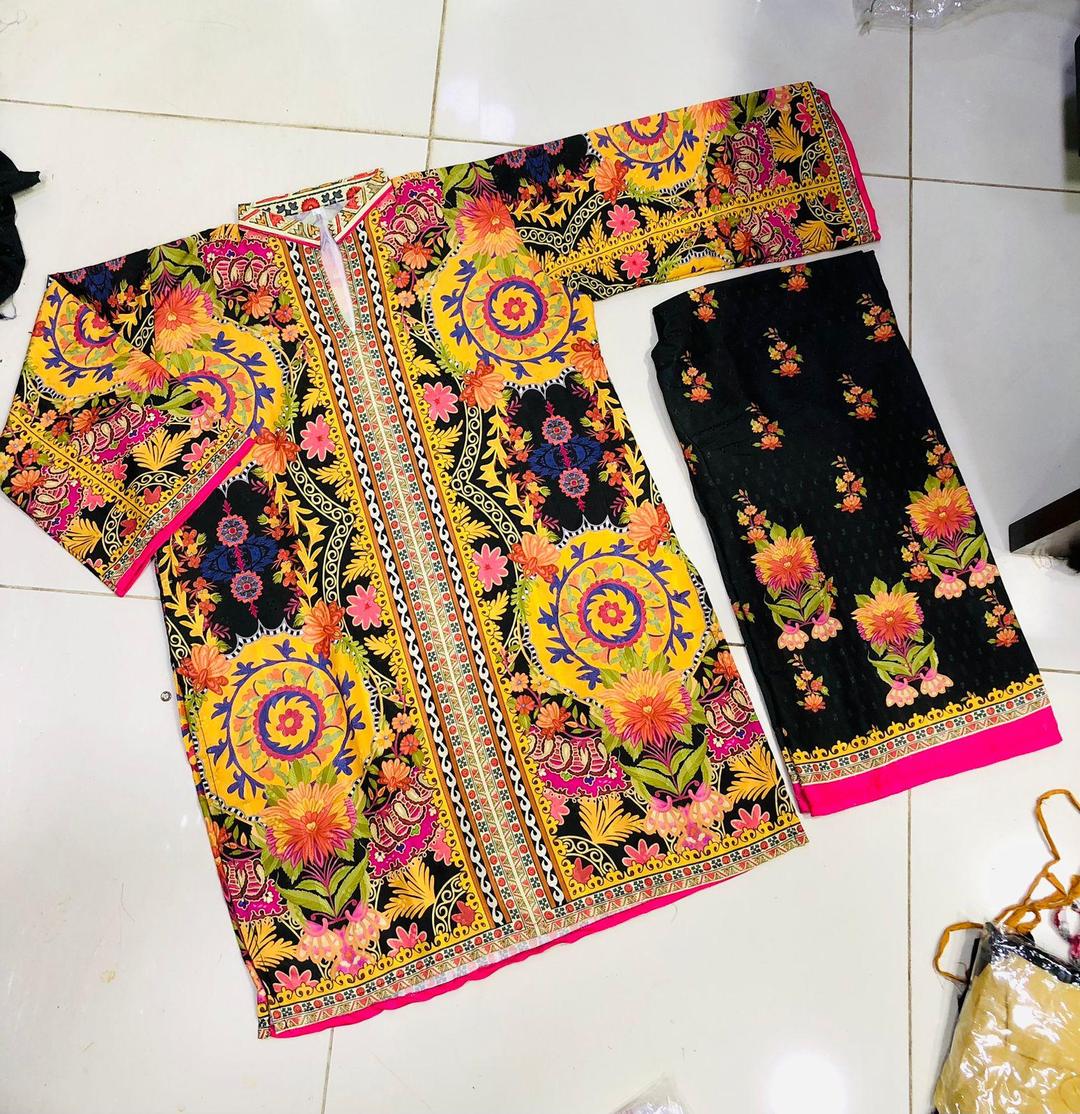 Stylish Women's Printed Co-Ord Set - 2 Pcs Swiss Lawn V-Neck