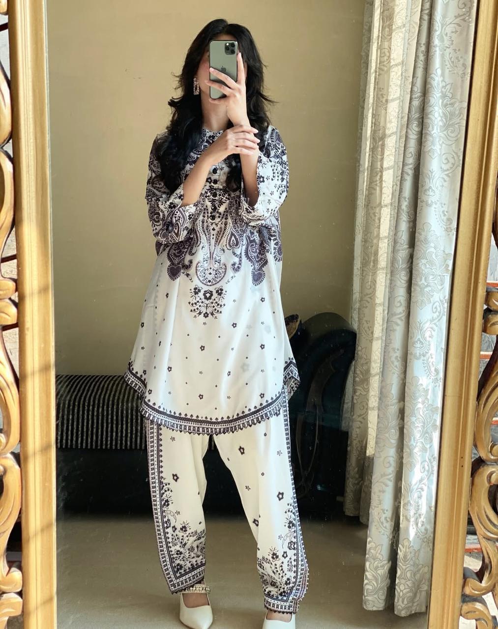 2 Pcs Women's Stitched Printed Co-Ord Set