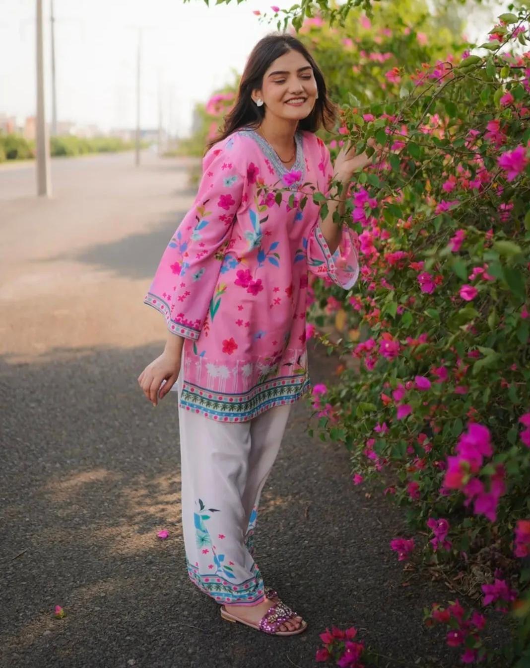 2 Pcs Women's Stitched Printed Co-Ord Set