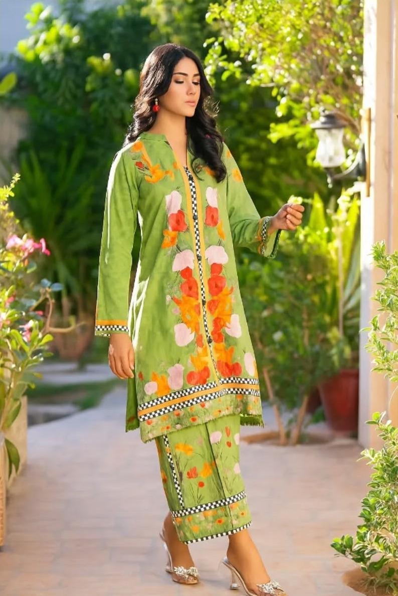 2 Pcs Women's Stitched Swiss Lawn Printed Co-Ord Set
