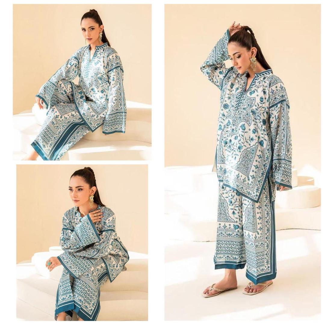 2 Pcs Women's Stitched Swiss Lawn Printed Co-Ord Set