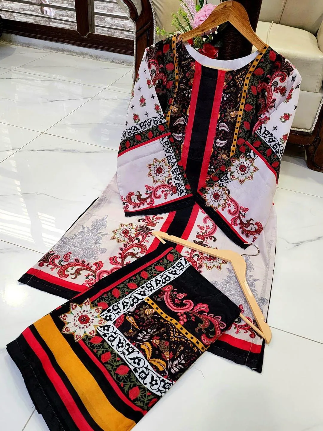 Multicolor Digital Print Women's Stitched Shirt and Trouser Set - 2 Pcs