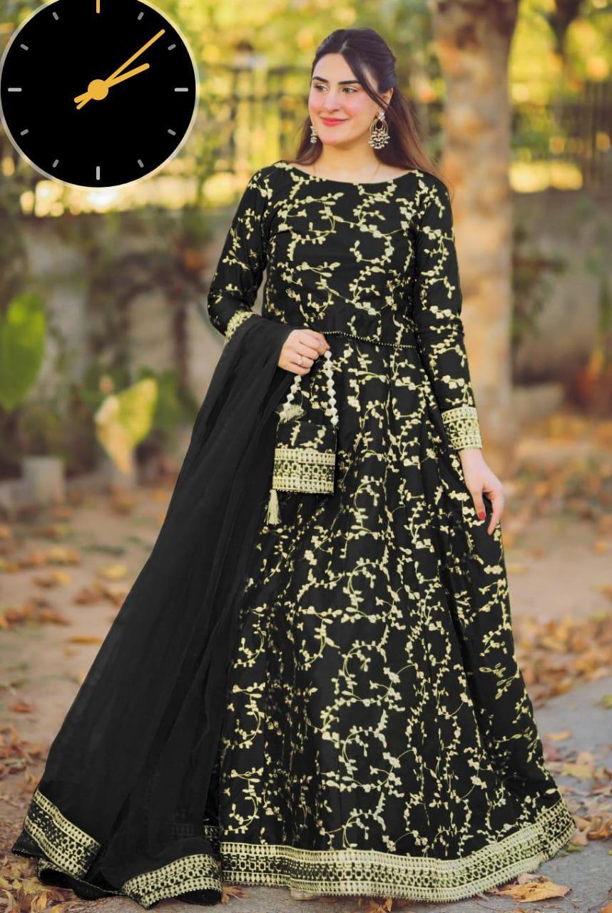 Stylish Black Embroidered Lehenga Choli Set - 4 Pcs