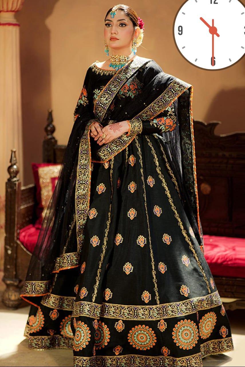 Elegant Silk Embroidered Lehenga Choli Set - 4 Pcs