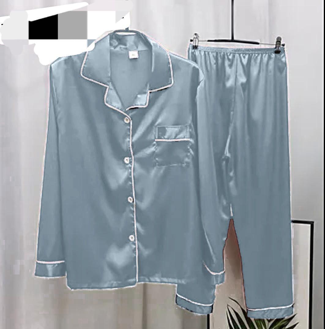 Comfortable 2 Pcs Women's Stitched Silk Night Suit with Round Neck