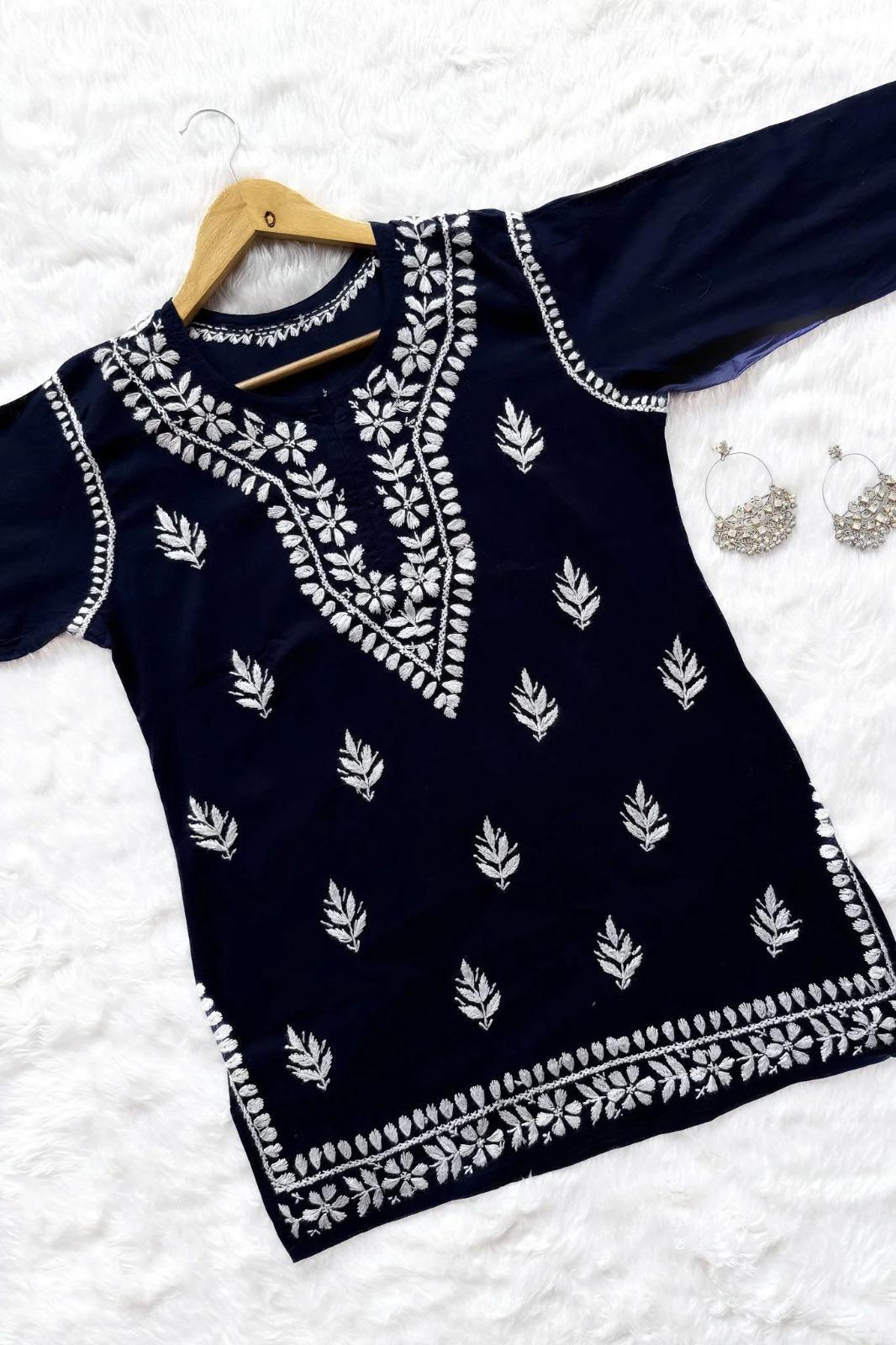 Stunning Black Embroidered Kurta - 1 Pc for Women