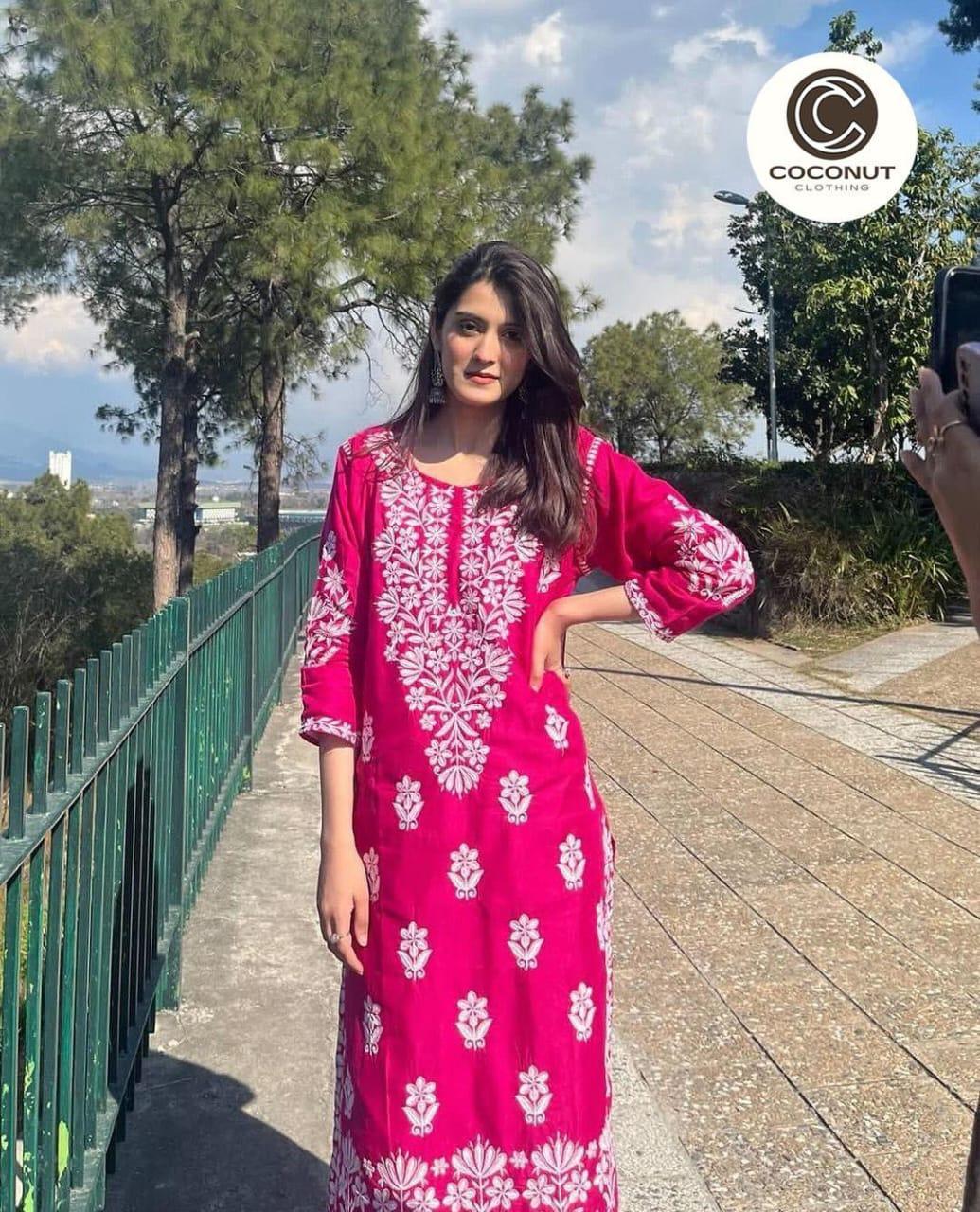 Chikankari Embroidered Pink Kurta - 1 Pc Linen Women's Stitched Wear