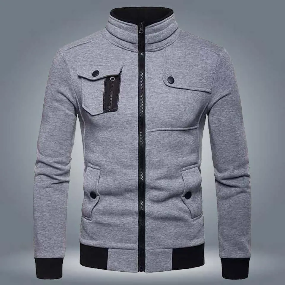 Men's Fleece Bomber Jacket - 1 Pc in Grey, Collared and Plain Style