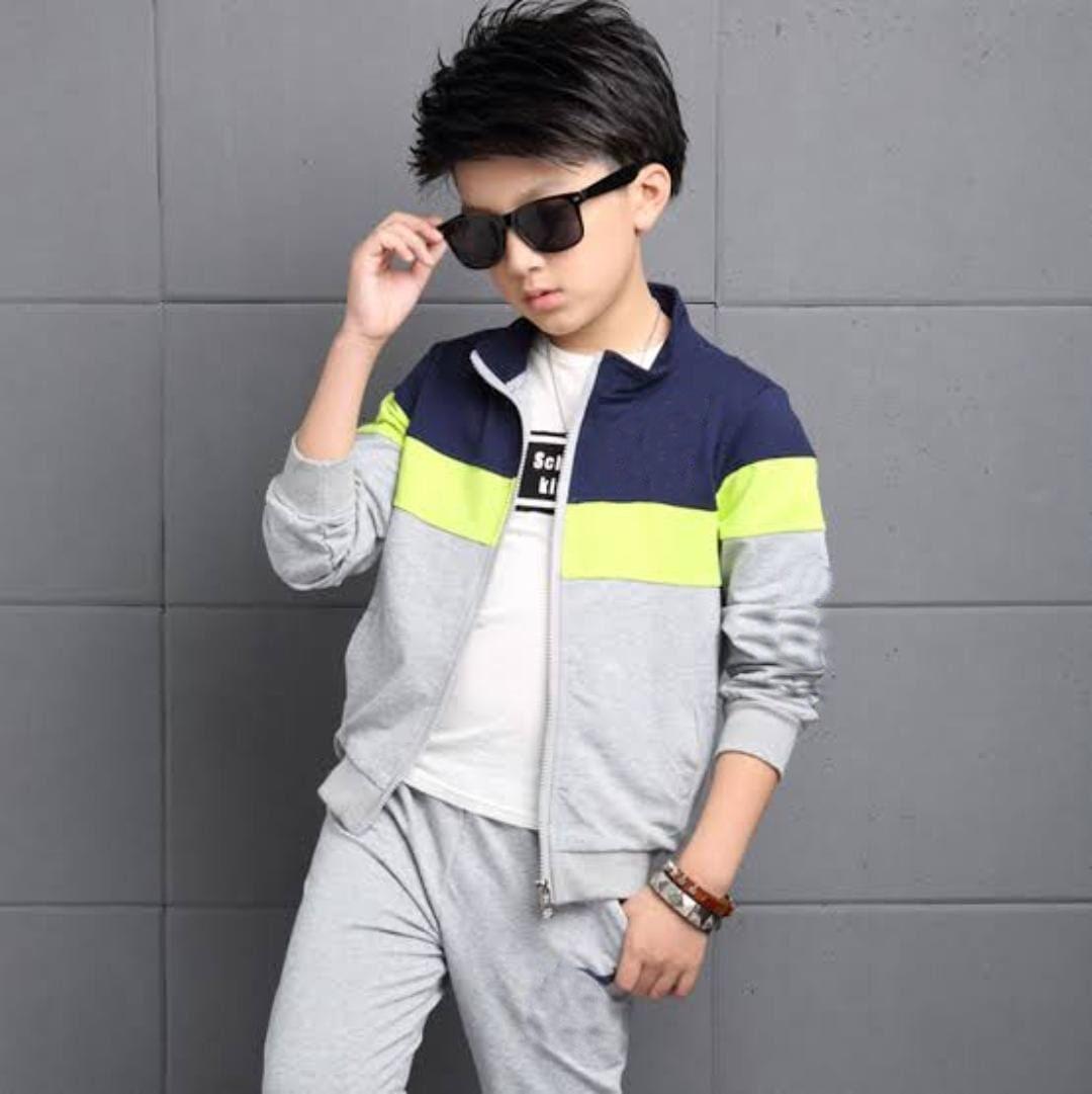 Grey Zipper Tracksuit for Boys - 2 Pcs Set in Fleece