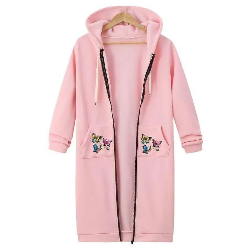 Cozy Printed Fleece Jacket for Women - 1 Pc Hooded Neck in Pink