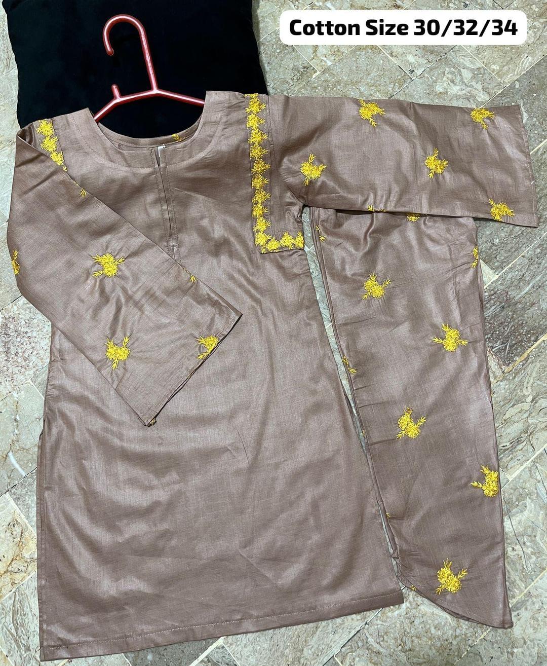2 Pcs Girl's Cotton Embroidered Stitched Suit