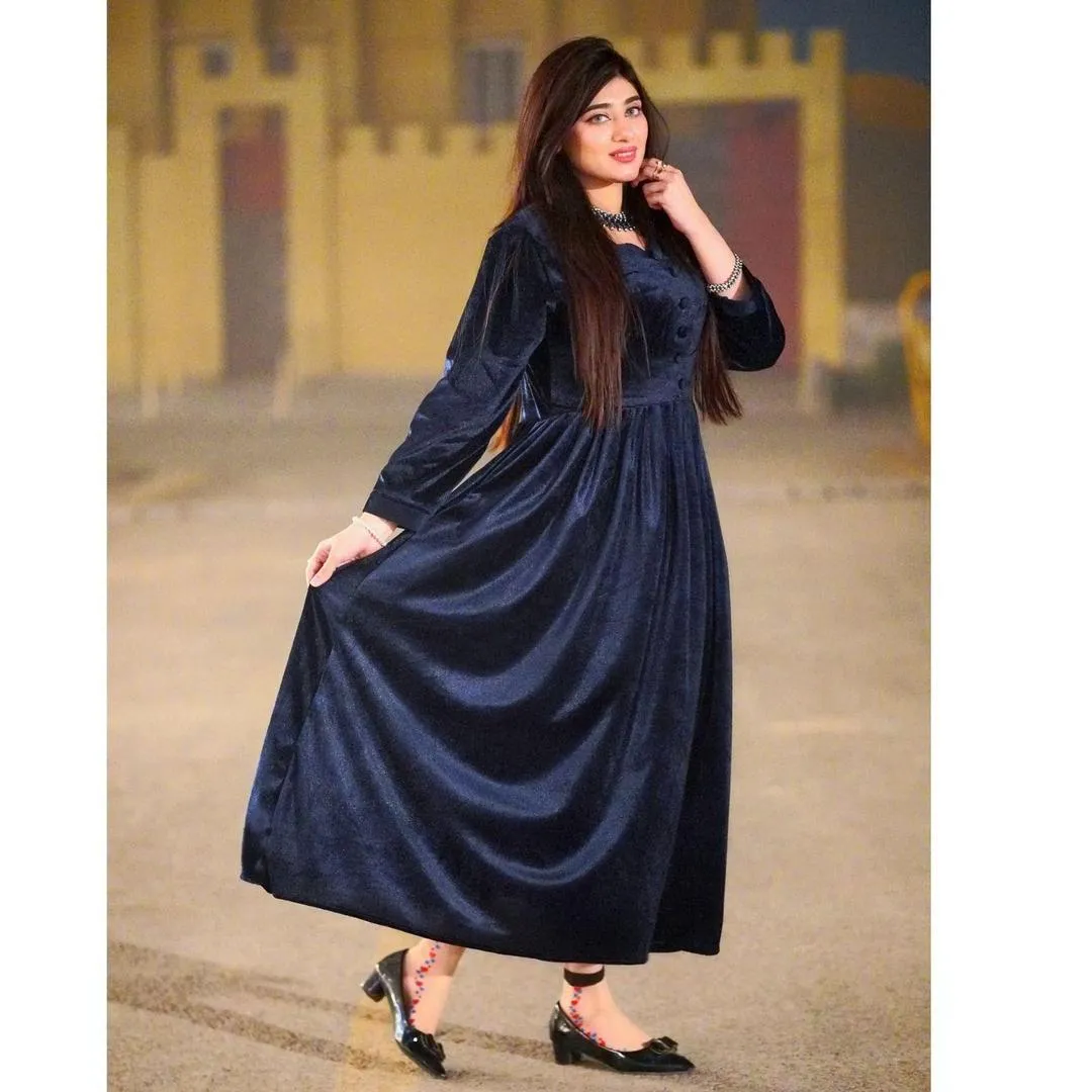 Chic Velvet Frock - Classic Plain Design - 1 Pc
