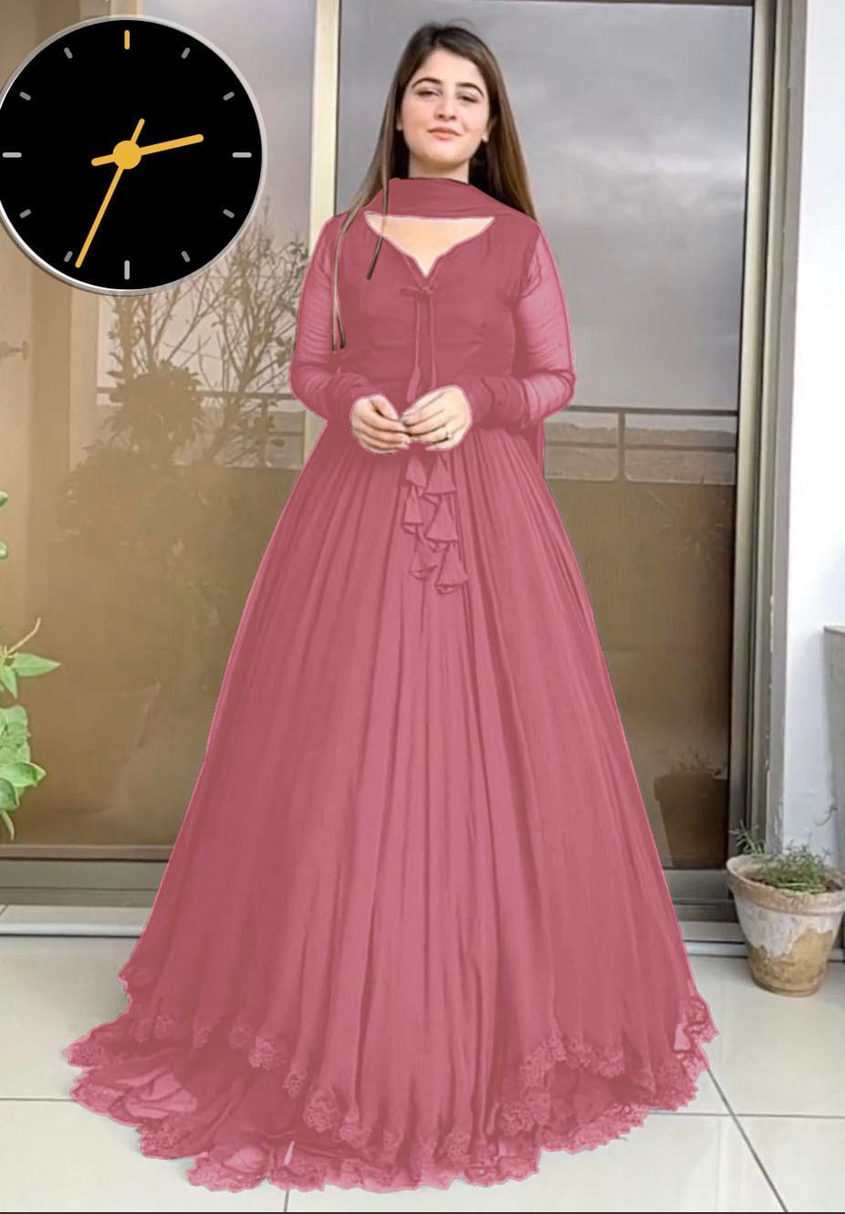 Elegant Pink Chiffon Maxi Suit Set - 3 Pcs Included