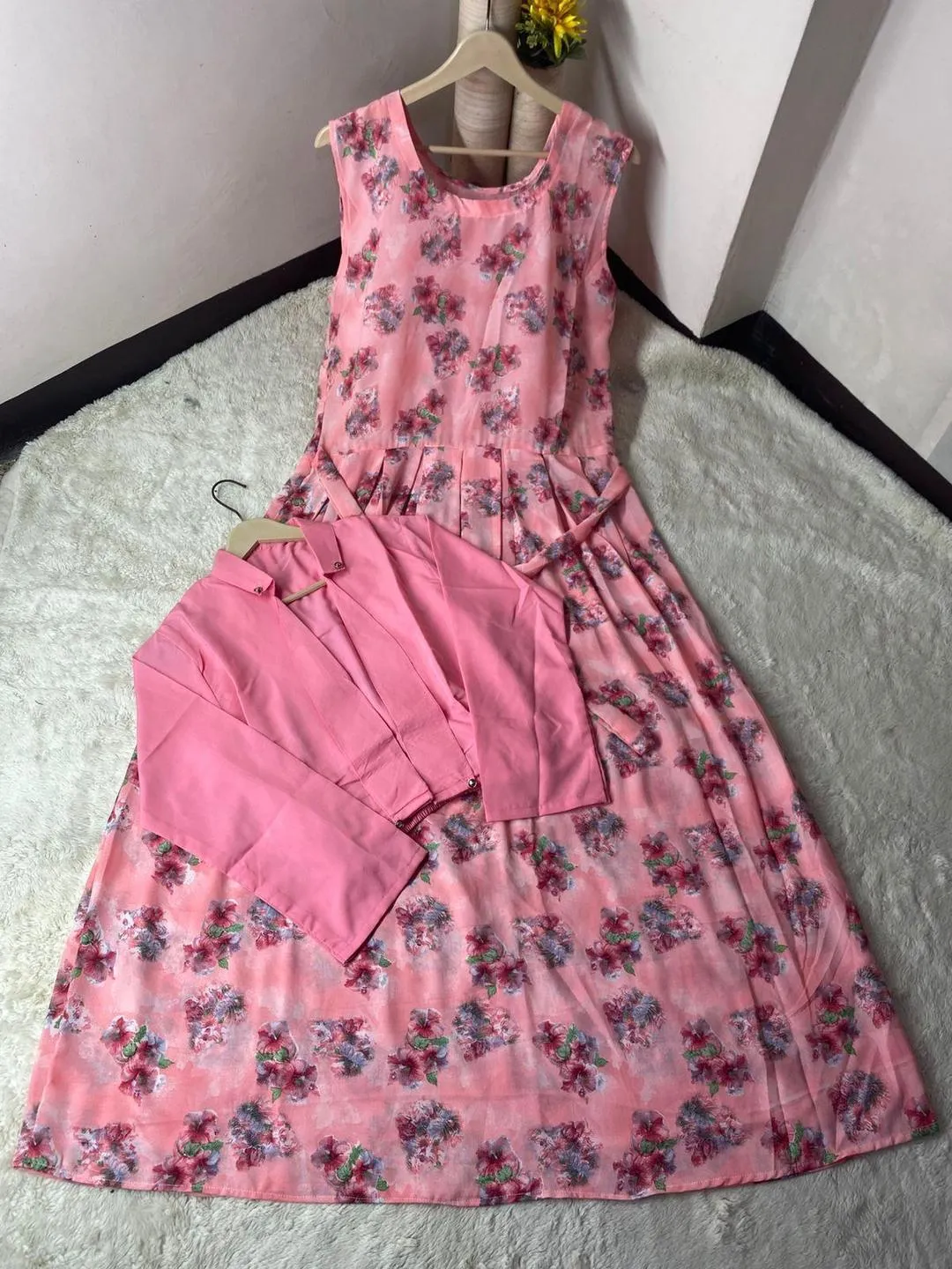 2 Pcs Women's Printed Swiss Lawn Maxi and Koti Set