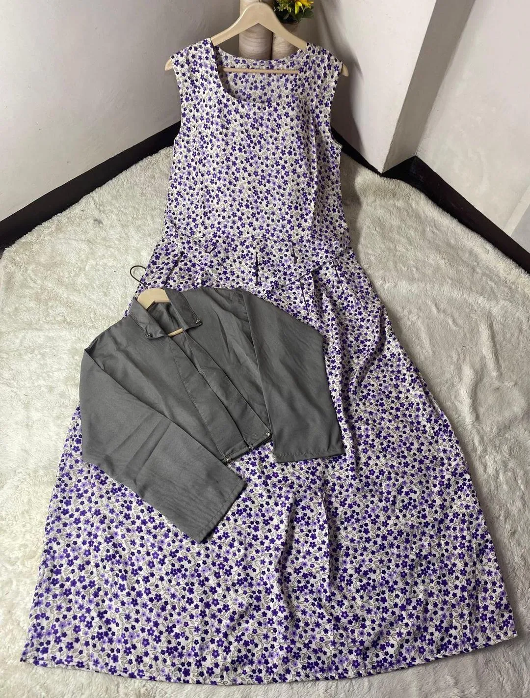 Stunning Lilac Printed Maxi & Koti Set - 2 Pcs