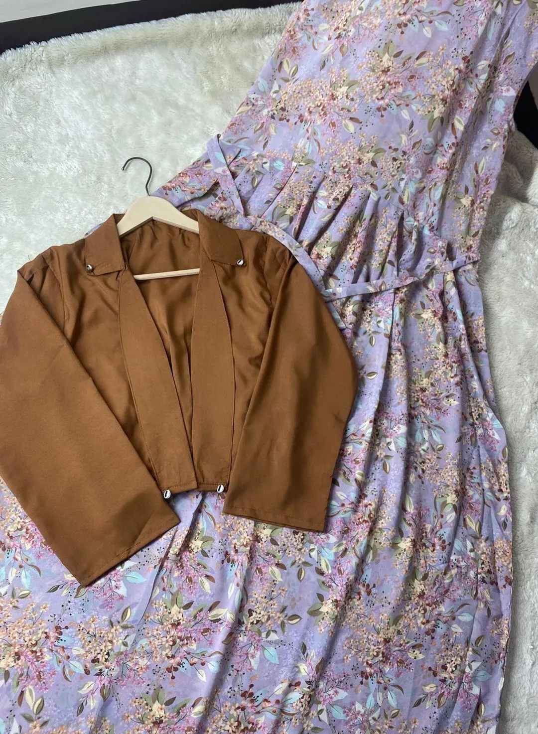 Stylish 2 Pcs Georgette Printed Maxi and Koti Set in Lilac