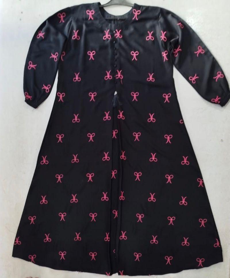 Classic Black Printed Nida Abaya for Women - 1 Pcs