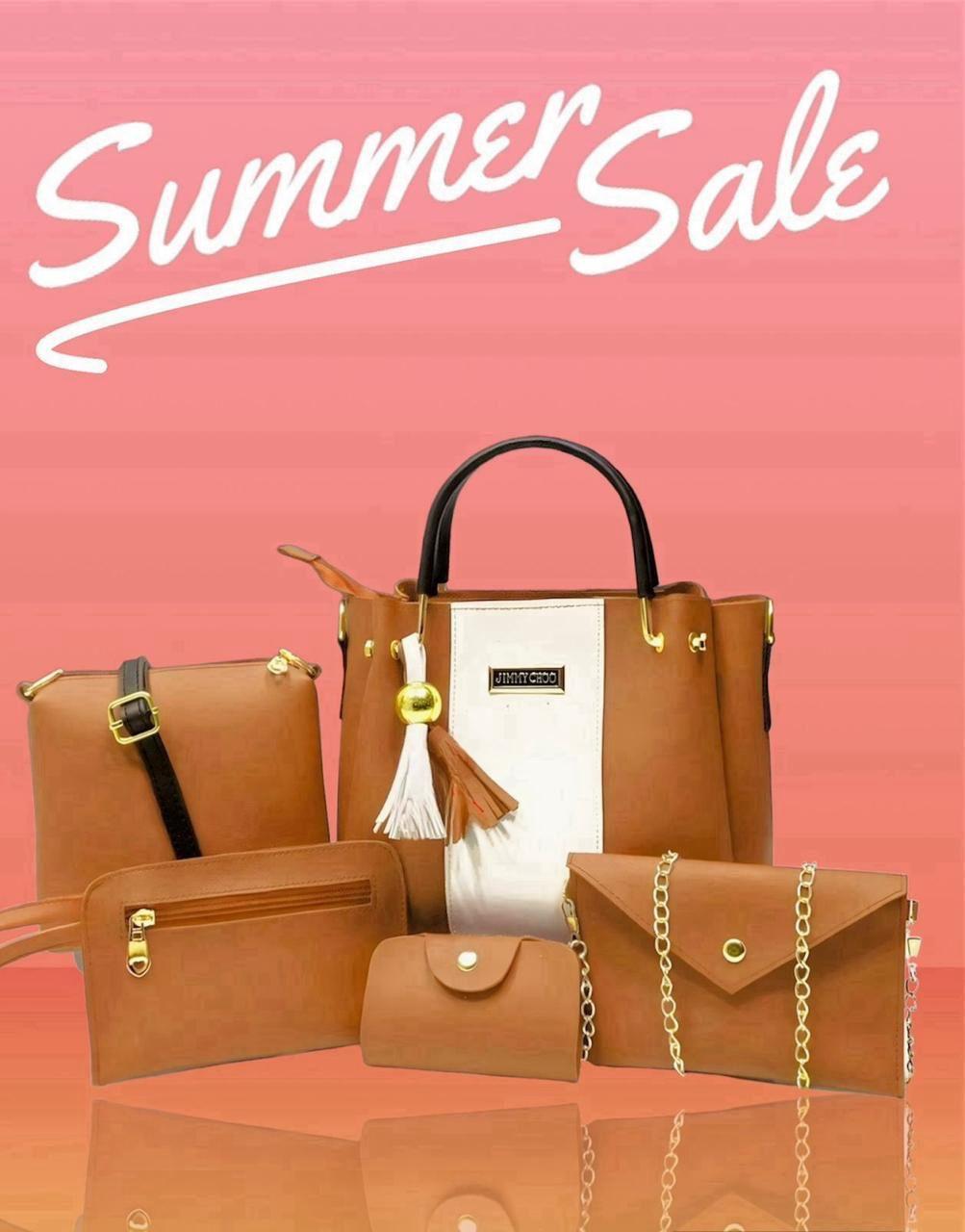 Chic Women's Mustard Rexine Hand Bag Set - 5 Pcs