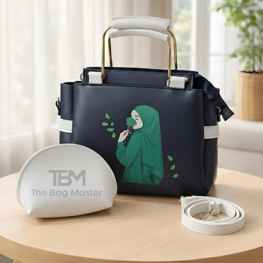 Stylish Girl's Hand Bag Set - 2 Pcs Rexine Printed Essentials