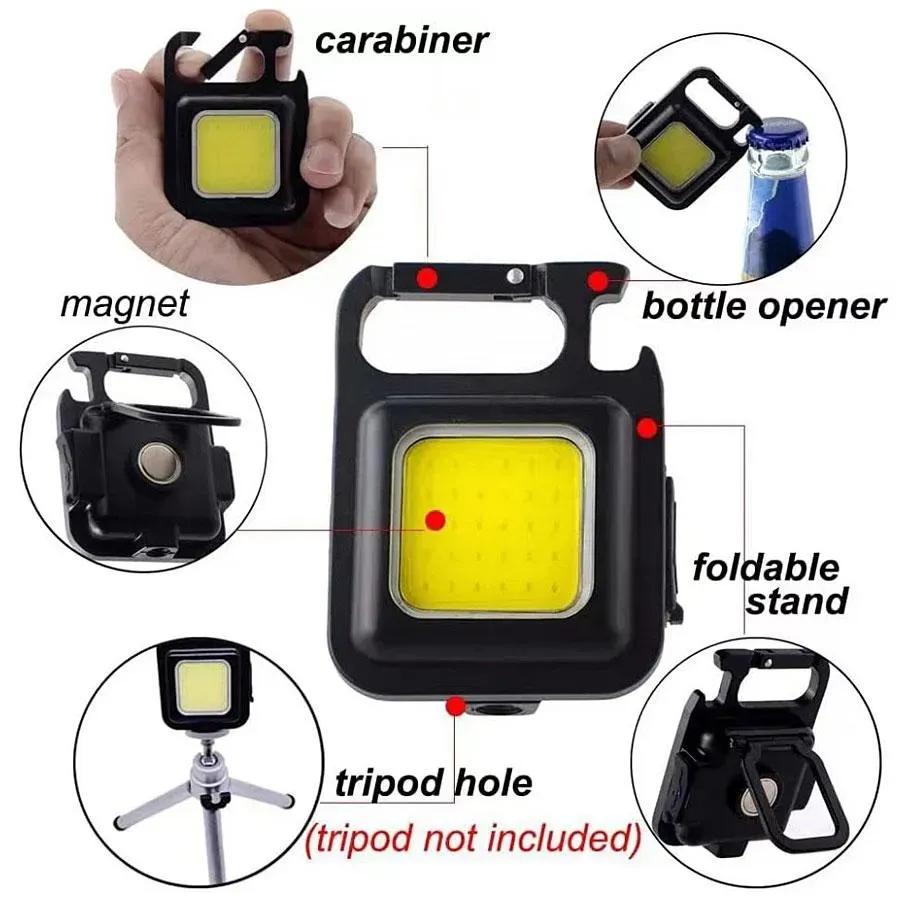 COB LED Keychain Light 30W Rechargeable Black