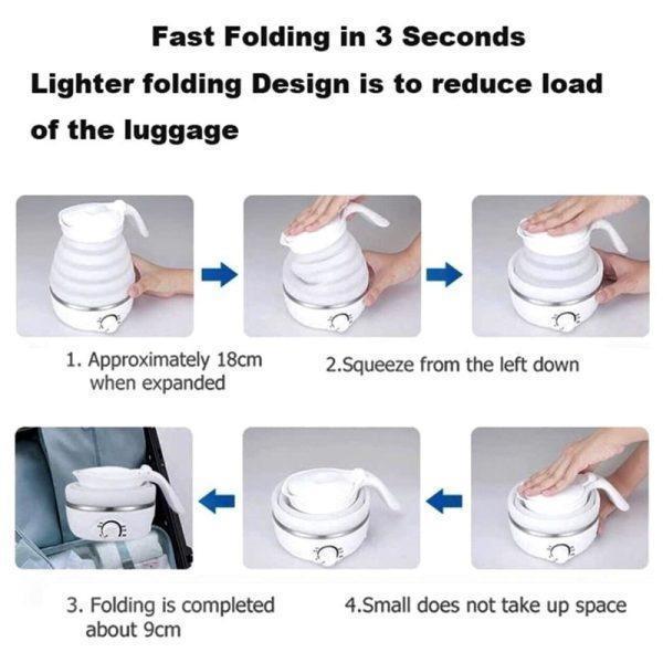 Portable Collapsible Electric Kettle Blue Silicone Fast Boil