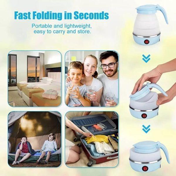 Portable Collapsible Electric Kettle Blue Silicone Fast Boil