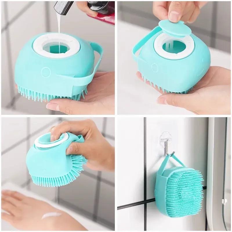 Silicone Massage Bath Brush with Soap Dispenser Yellow