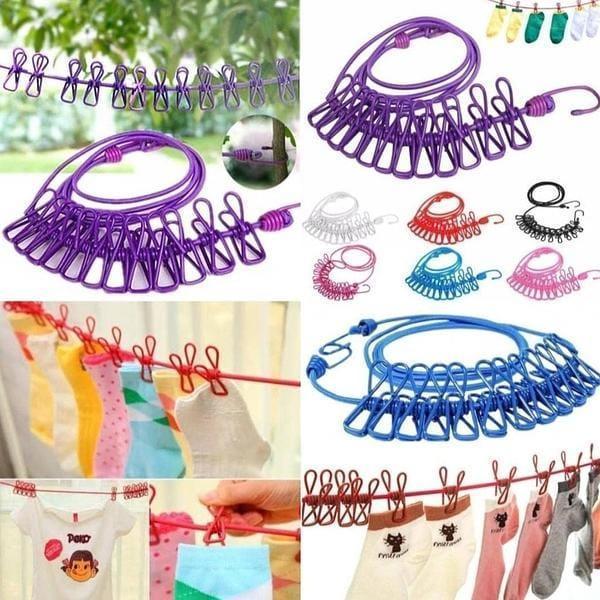 12 Pcs Laundry Hanging Metal Clips with Adjustable Rope