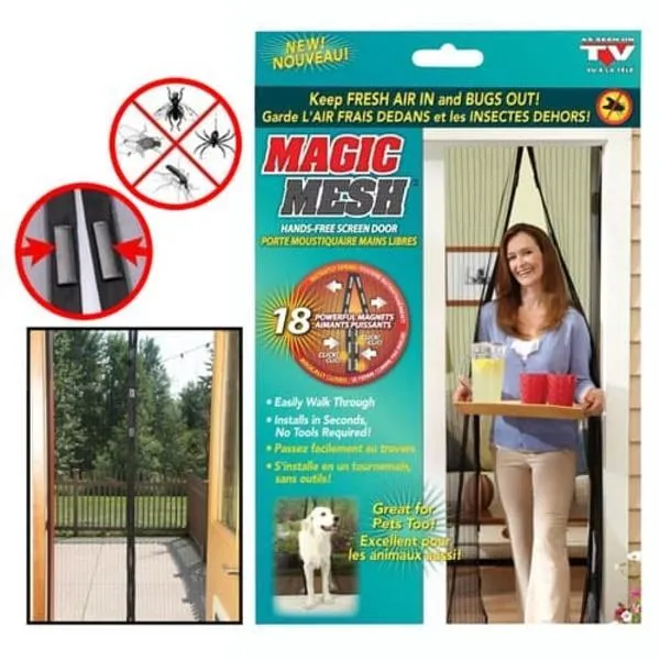 Magnetic Screen Door Mesh Curtain Black 39x75"