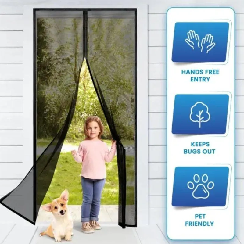 Magnetic Screen Door Mesh Curtain Black 39x75"