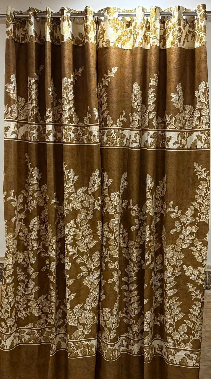 Brown Leafy Printed Curtains for Pakistani Homes