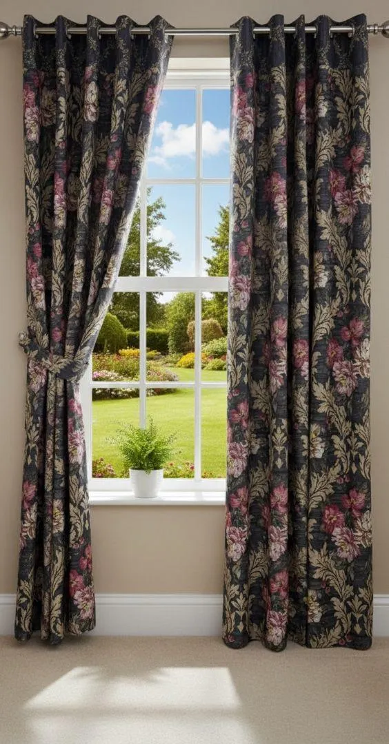 Luxurious 1 Pair Cotton Salonica Printed Curtains