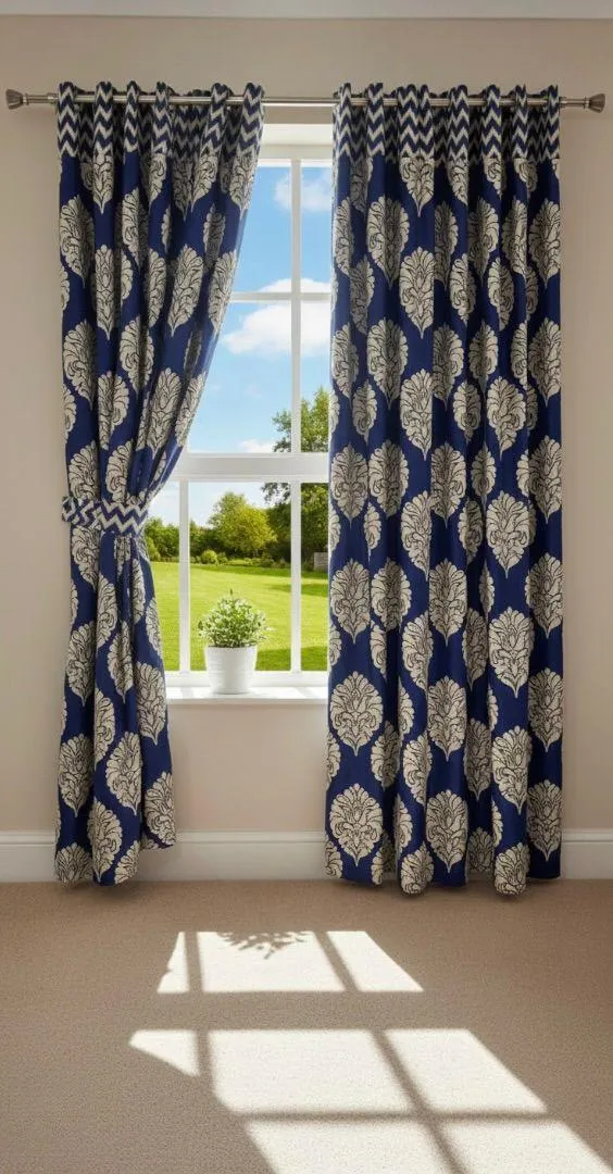Luxurious 1 Pair Cotton Salonica Printed Curtains