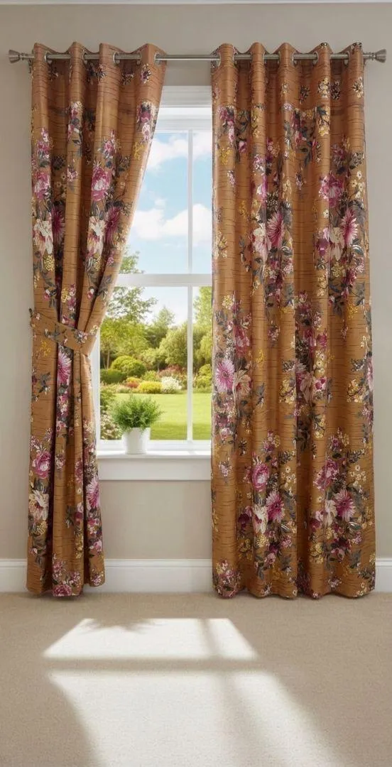 Luxurious 1 Pair Cotton Salonica Printed Curtains