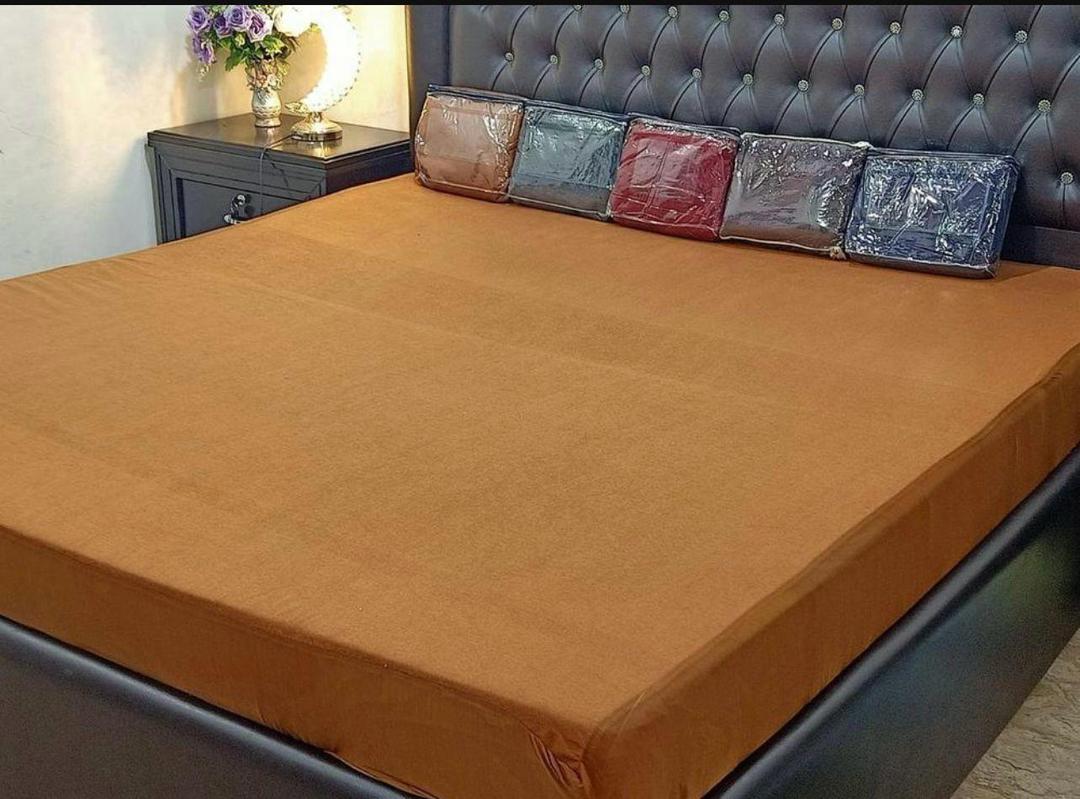 Terry Cotton Plain Double Bed Mattress Cover