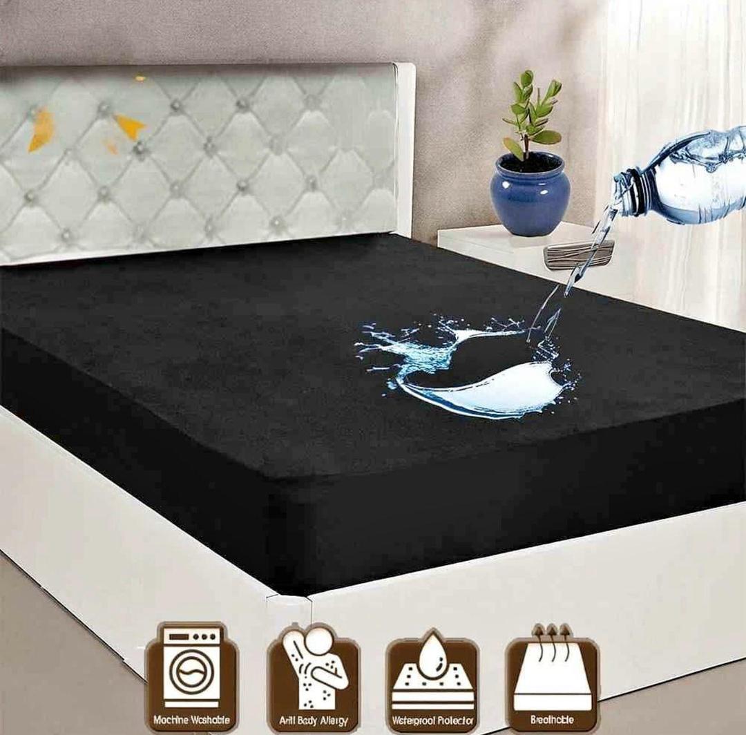 Terry Cotton Plain Double Bed Mattress Cover