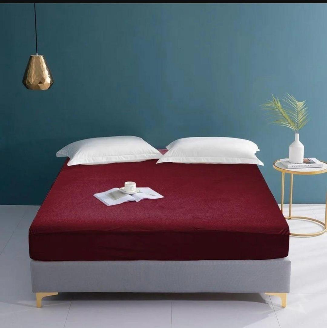 Terry Cotton Plain Double Bed Mattress Cover