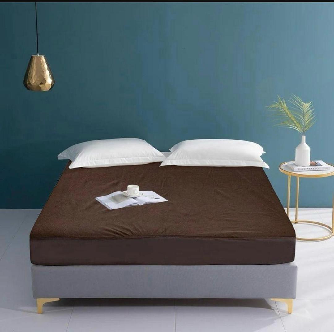 Terry Cotton Plain Double Bed Mattress Cover